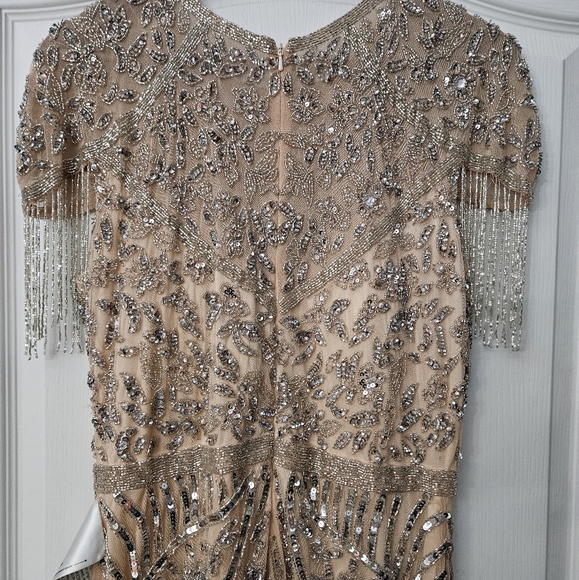 MAC DUGGAL EMBELLISHED FRINGE CAP SLEEVE TRUMPET GOWN PLATINUM PINK 12 NWT - Picture 11 of 16